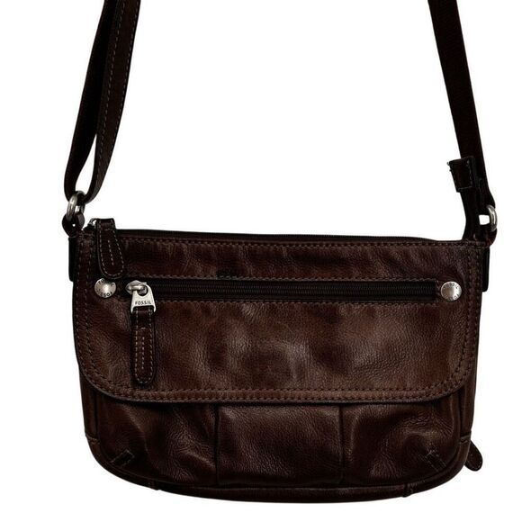 Fossil Crosstown Vintage Pebbled Leather Crossbody Bag Brown - Picture 5 of 14